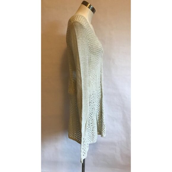 Knitted & Knotted Long Light Green & White Loose Knit Cardigan, Size Small - Picture 4 of 10